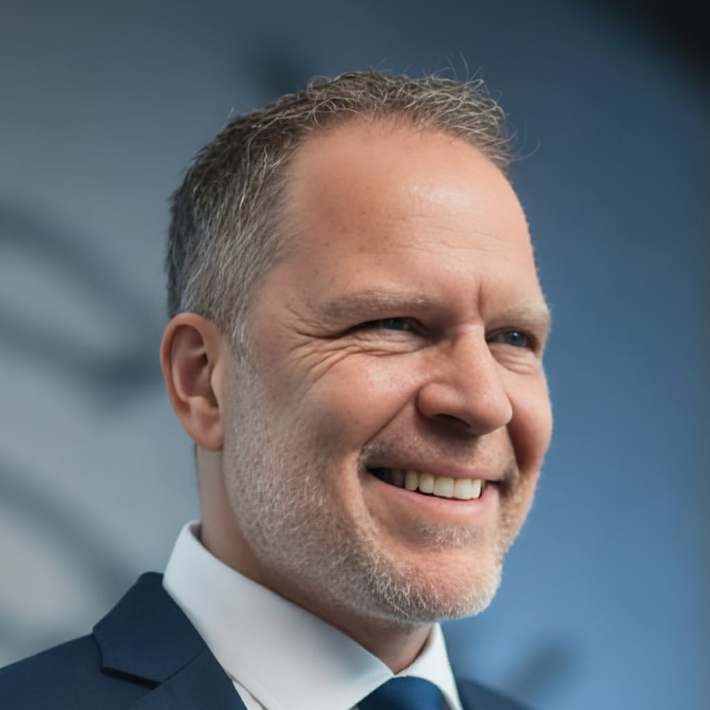 A professional headshot of James Rose, co-creator of the Money Mastery Blueprint financial education course, smiling in a modern office environment.