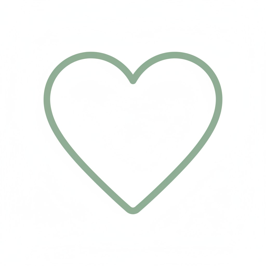 Minimal sage green heart outline icon on a white background symbolizing emotional safety