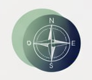 Minimalist compass illustration featuring deep navy and sage green overlapping circles. Represents clarity, direction, and emotional grounding for financial mindset content. Ideal for workshops, personal finance branding, and nervous-system-safe design